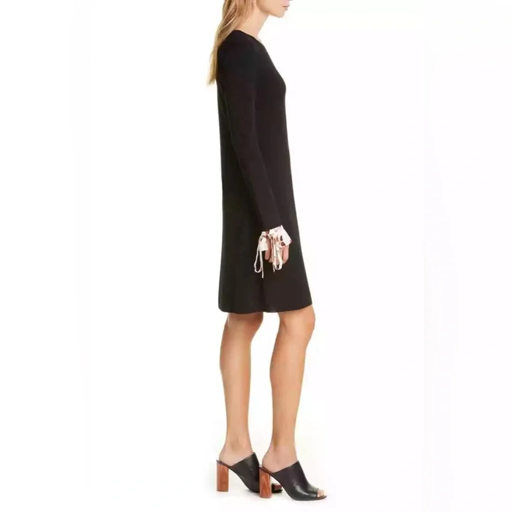 NWT Tory Burch Woven Cuff Long Sleeve Black Sweater Dress